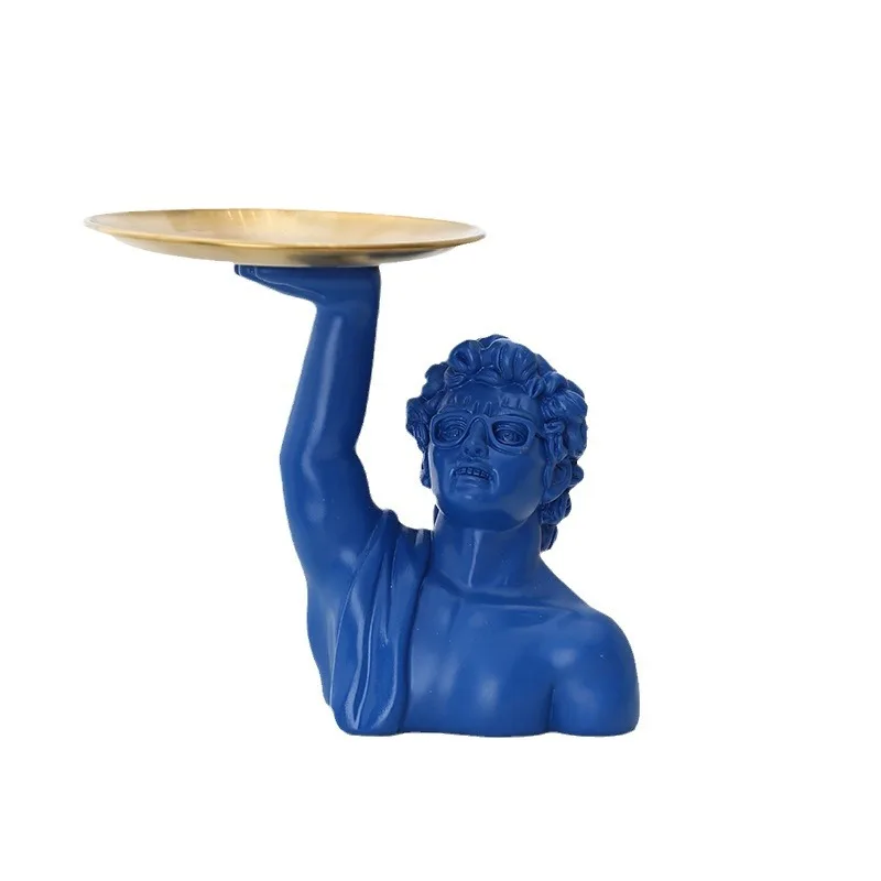 تمثال ديفيد الحديث مع صندوق مجوهرات من الرخام والراتنج منظم ديكور فني كلاسيكي لمكتب المنزل هدية النحت الوظيفي #6