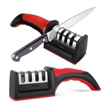 4-Stage Knife Sharpener for Kitchen Knives, Multi-Functional Handheld Sharpening Tool with Ergonomic Grip, Black