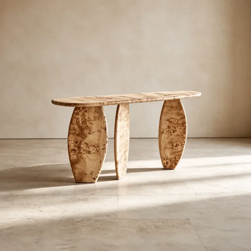 Nordic Wabi Sabi Oval Entryway Table Retro Creative Art Decoration Platform with Tree Knot Pattern for Entrance Hall Console