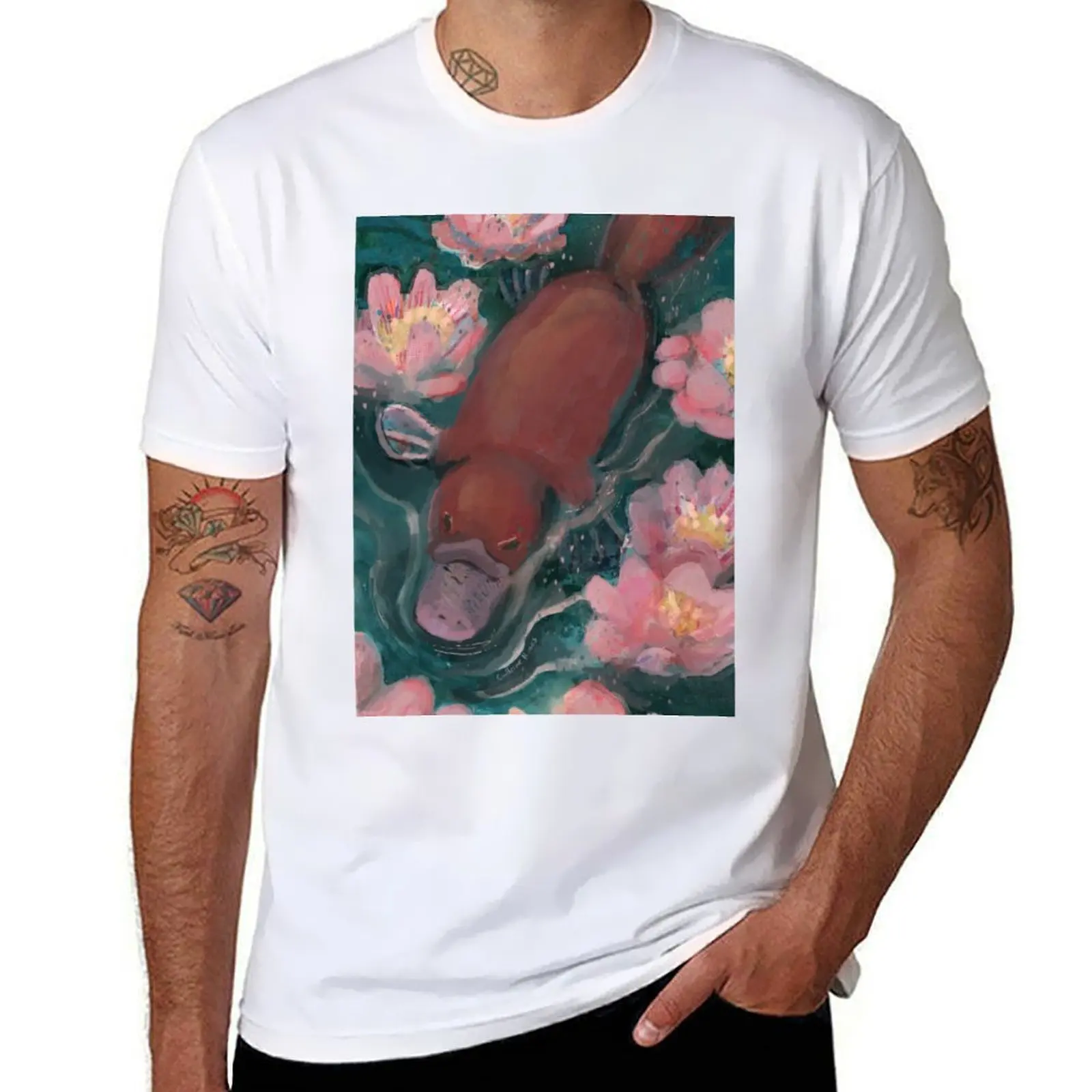 

Platypus swimming T-Shirt t shirt for man 100 percent cotton cotton t shirts high quality T-Shirt