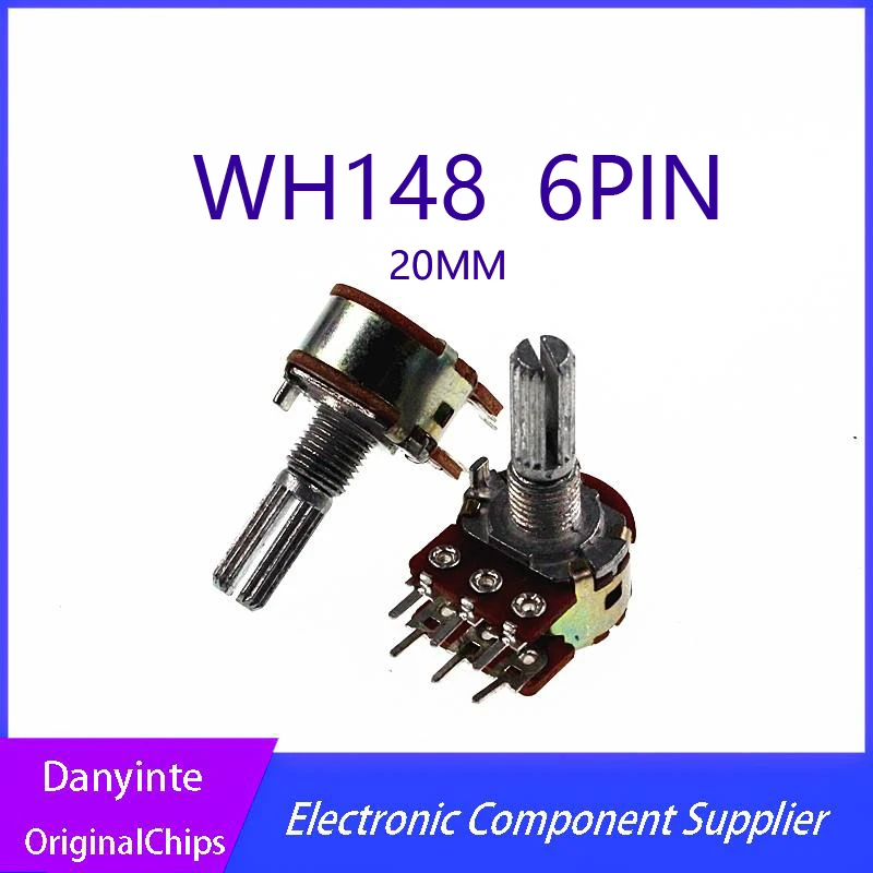 NEW   5PCS/LOT  WH148 20MM  6PINS Shaft Amplifier Dual Stereo Potentiometer B1K B2K B5K B10K B20K B50K B100K B500K B1M