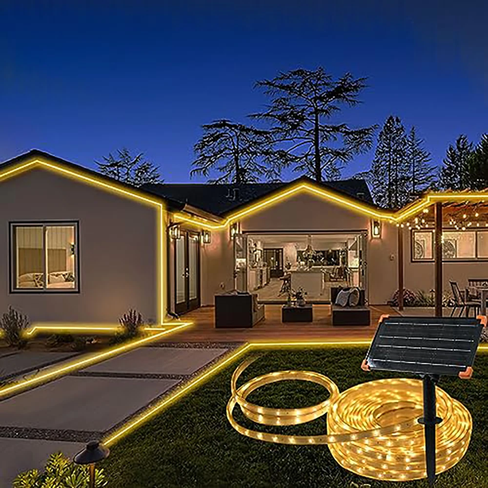 

5M Solar Warm White LED Light Strip Outdoor Garden Patio Decoration IP 65 Waterproof Rectangular White Light Strip Quick Deliver