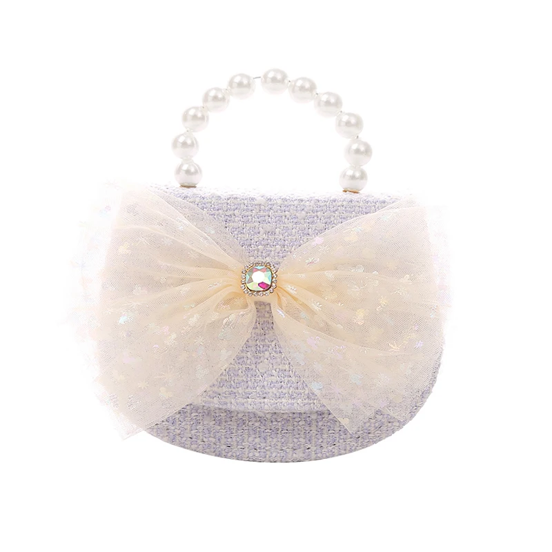 New Bowknot Baby Girls Shoulder Messenger Bag Cute Pearl Chains Children Crossbody Bags Princess Accessories Purse Handbags