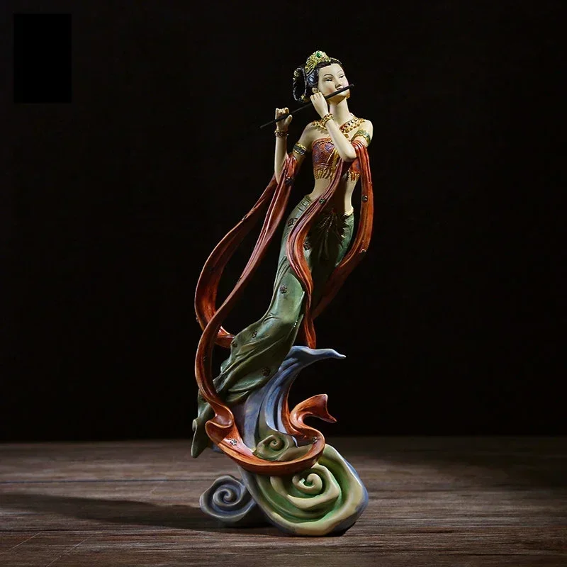 Chinese Dunhuang Feitian Female Ornaments Resin Zen Goddess Statue Crafts Home Decoration Office Room Fengshui Figurines Artwork