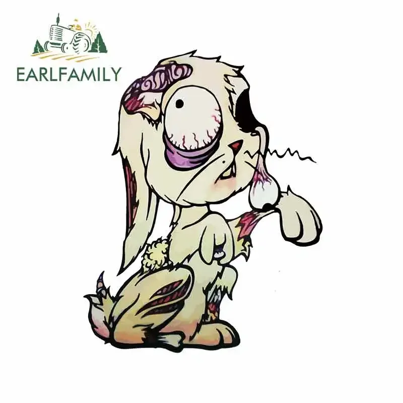 EARLFAMILY 13cm x 10.4cm Zombie Bunny Car Stickers Waterproof Injured Animal Eyeball Drops Decal Personality Sunscreen Decor