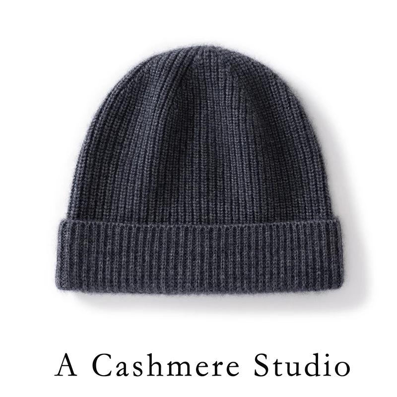 100% Pure Cashmere Unisex Warm Beanie Thick Casual Cap Winter Outdoor Warm Cashmere Knitted Pullover Hat For Men and Women