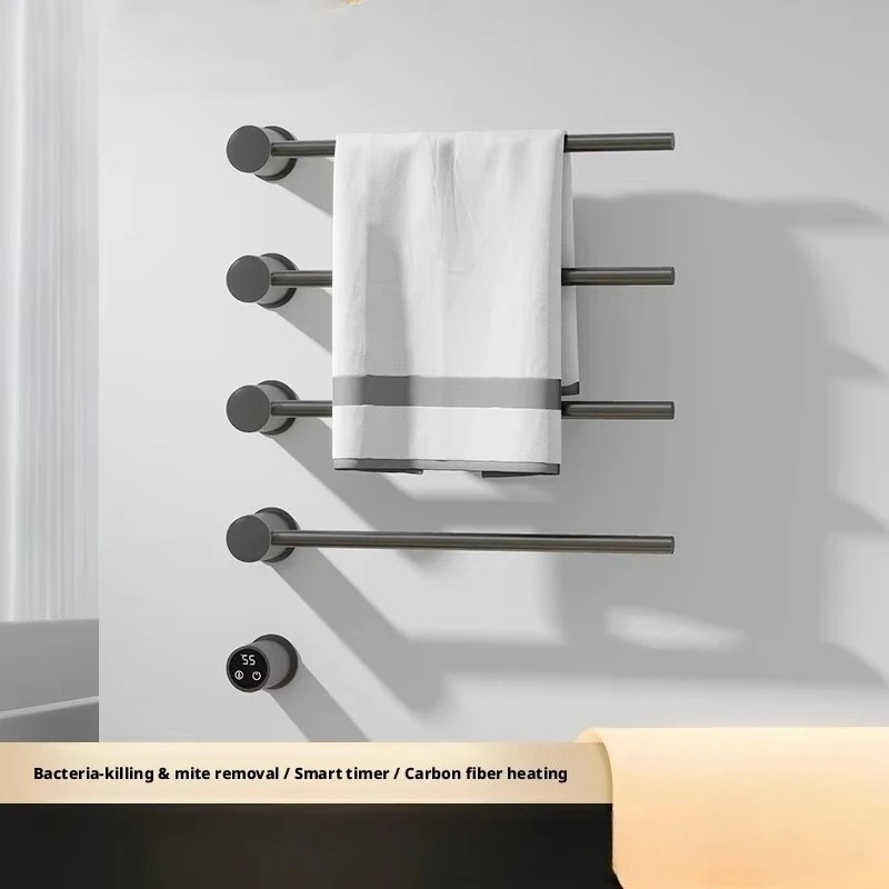 Hidden towel rack, intelligent heating pre-installed towel bar, built-in carbon fiber bath towel drying rack