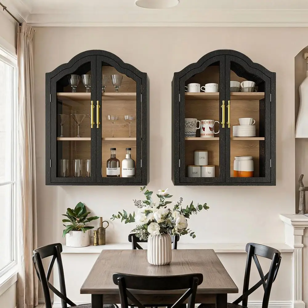 

Набор из 2 настенных шкафов с закаленным стеклом и регулируемыми полками для прачечной, кухни и ванной комнаты (31,5x23,6 дюйма, черный)