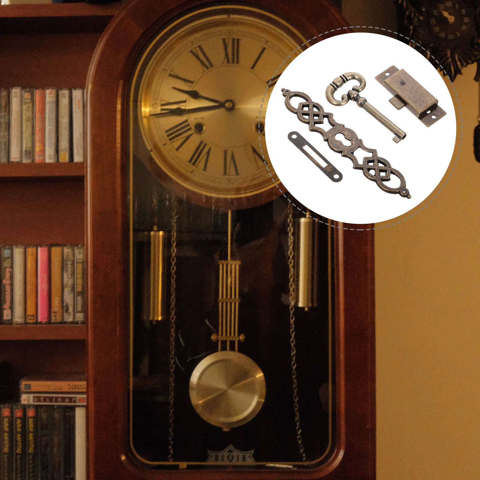 

Vintage Metal Cylinder Door Parts Floor Standing Clock Mechanical Lock Key DIY Style Accessories