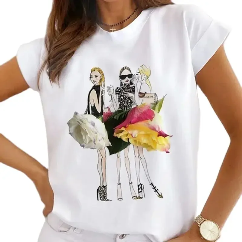Paris Cycling Race Printed Short-sleeved Casual Women's Round-neck T-shirt, Loose-fitting Women's Clothing.Summer Streetwear Y2K