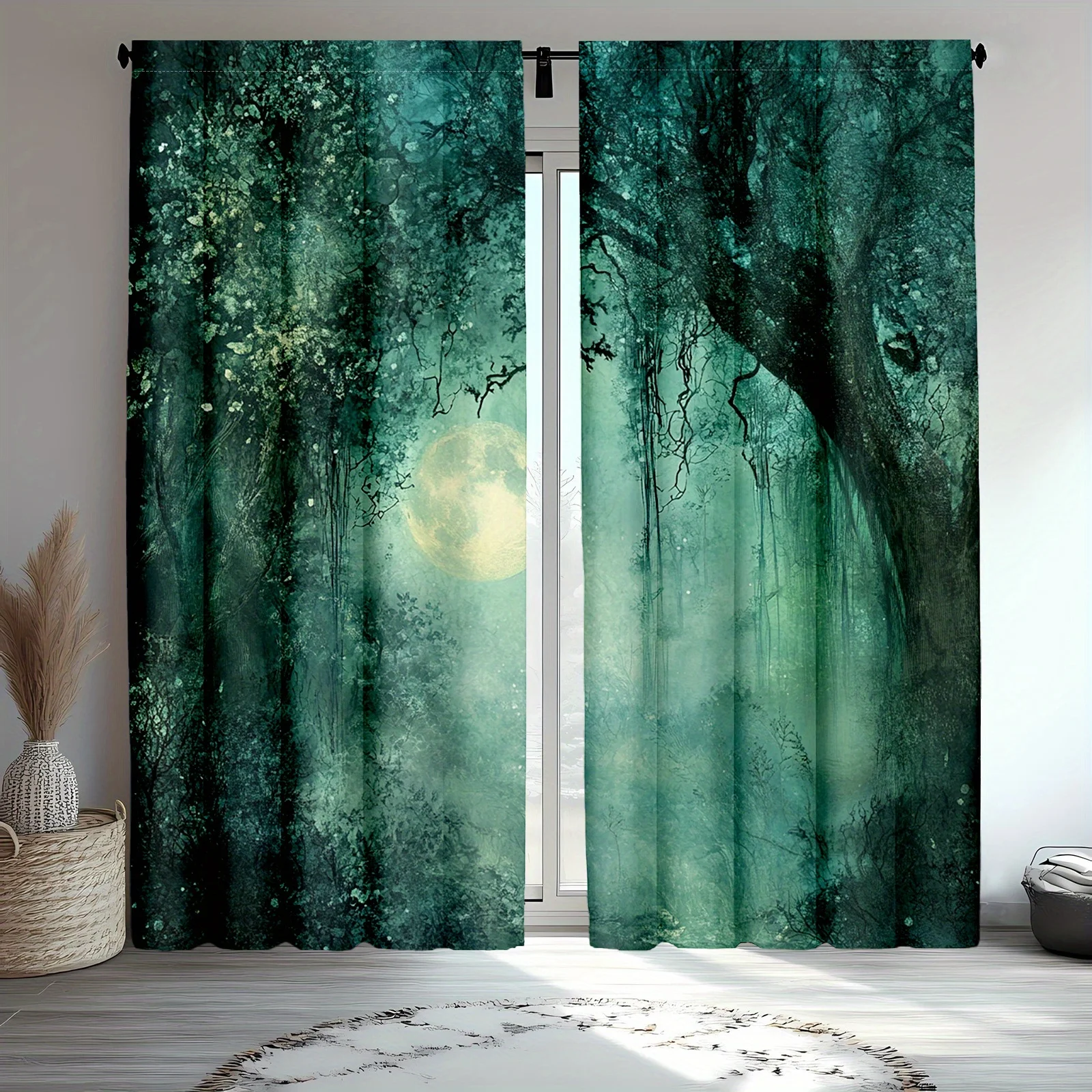 

2 шт. готических штор в стиле фэнтези «Туманный лес», светонепроницаемые портьеры с карманом для карниза для гостиной и спальни