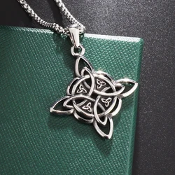 Collar de nudo de bruja de acero inoxidable, colgante de símbolos de brujería pagana, nudo celta, joyería, regalos para mujer