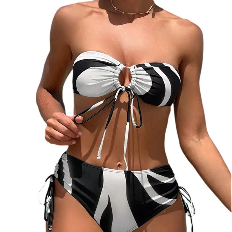 

HIAVAVA High Waisted Bikini Female Sexy Two Pc Swimwear Strapless Beachwear Bather Bathing Swimming Swim Suit