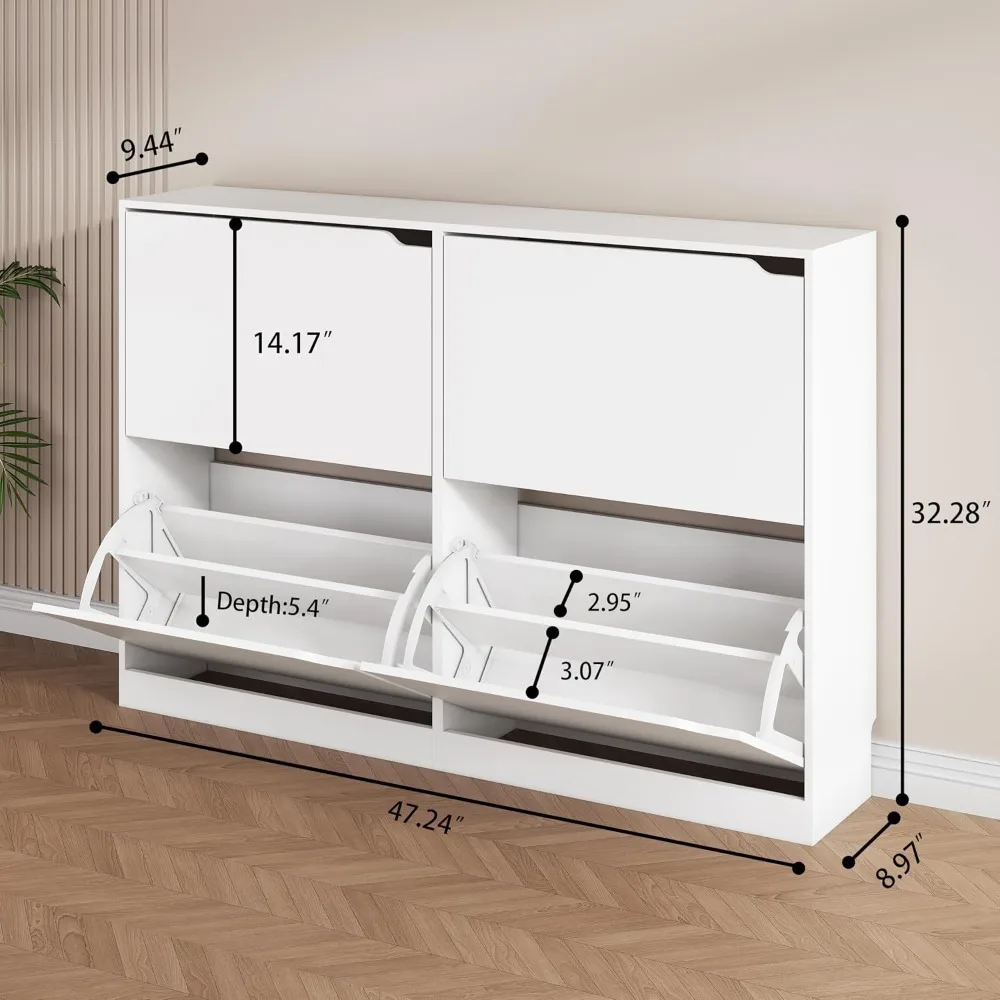 Wood Freestanding Shoe Storage Cabinet & 3 Flip Drawers Adjustable Organizer For Entryway, Custom