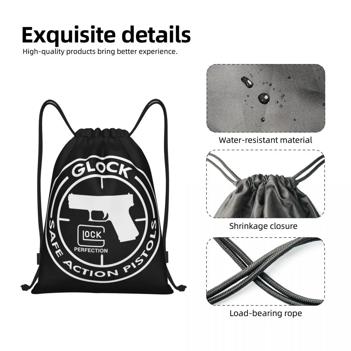 Glock Drawstring Mochila para homens e mulheres, Sports Gym Bag, Logotipo de pistola, Training Sackpack, EUA