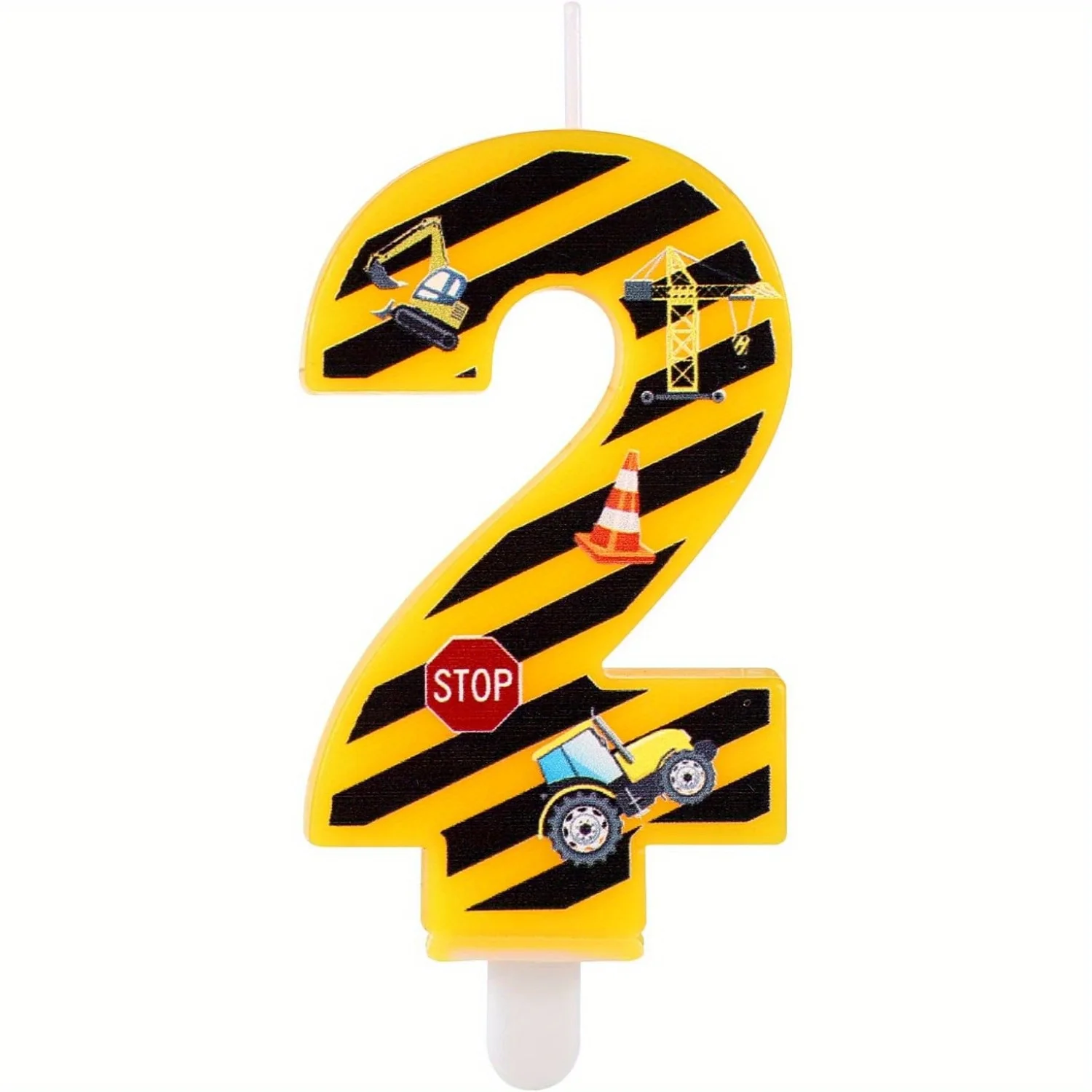 Construction 0-9 Number Birthday Candle - Yellow Black Striped Cake Topper for Construction Party, Christmas, Halloween