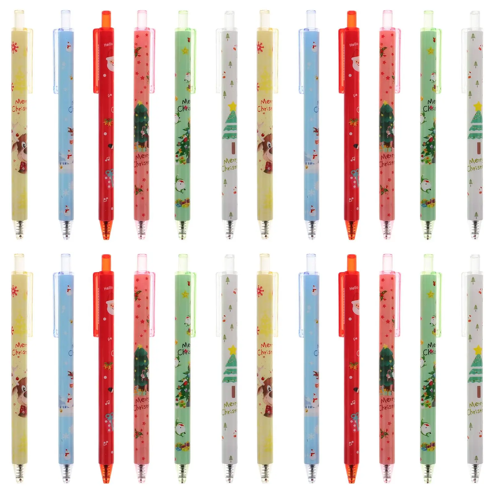 24PCS Cartoon Christmas Gel Pen Retractable Printing Pens Santa Claus Christmas Trees Snowman Elk Black Ink for School Office