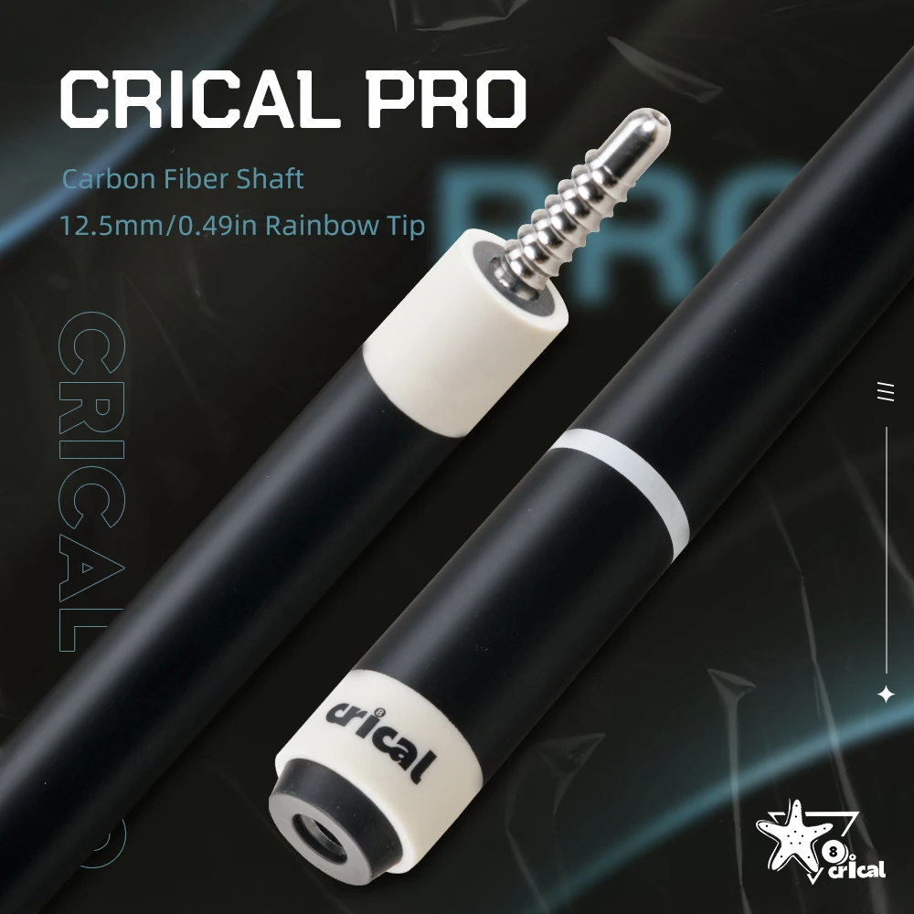 CRICAL CL-PRO Carbon Fiber Pool Cue Stick Black Technology Low Deflection 12.4mm Tip 3 * 8/8 Joint Pin Professional 1/2 Billiard