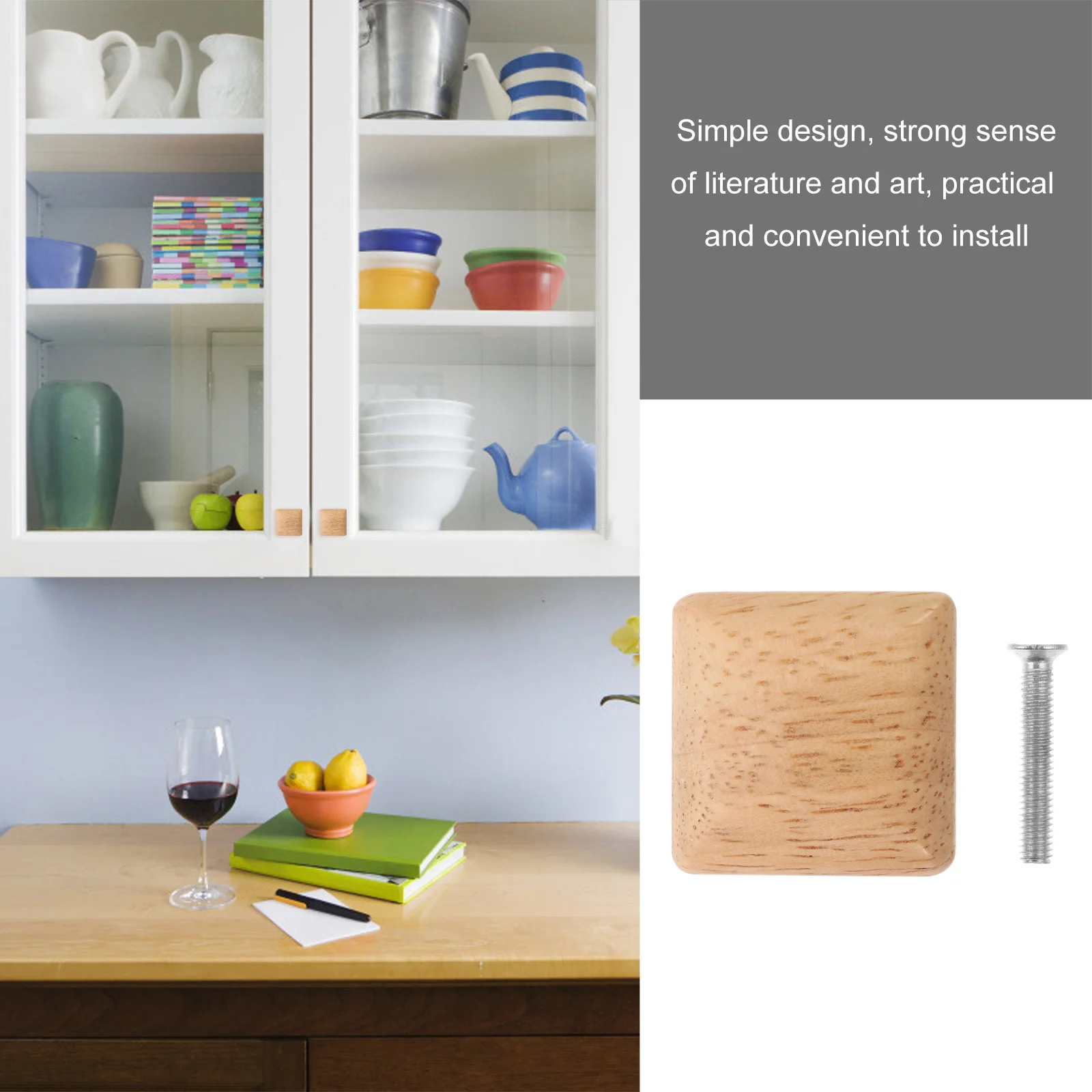 

10Pcs Solid Wood Cabinet Knobs Simple Square Door Pull Handles for Drawer Cupboard Wardrobe Wooden Handle Pull Bar for Drawer