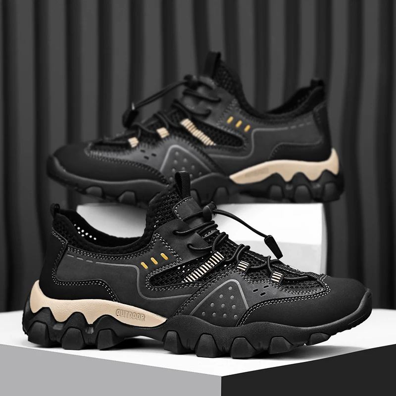 Men's Classic Casual Summer Shoes Breathable Mesh Shoes Summer Outdoor Walking Sneakers Anti-collision Toe Male Treking Footwear
