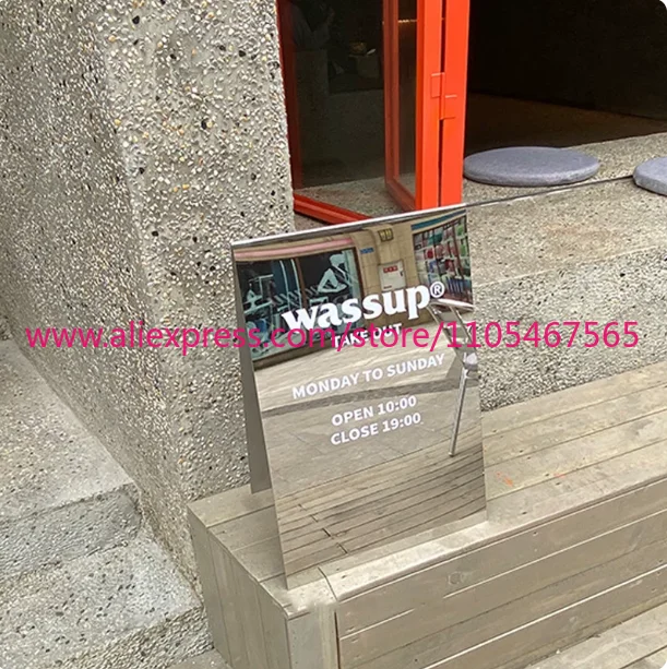 1PCS Mirror stainless steel display sign, floor standing sign billboard, vertical sign customization at the outdoor entrance
