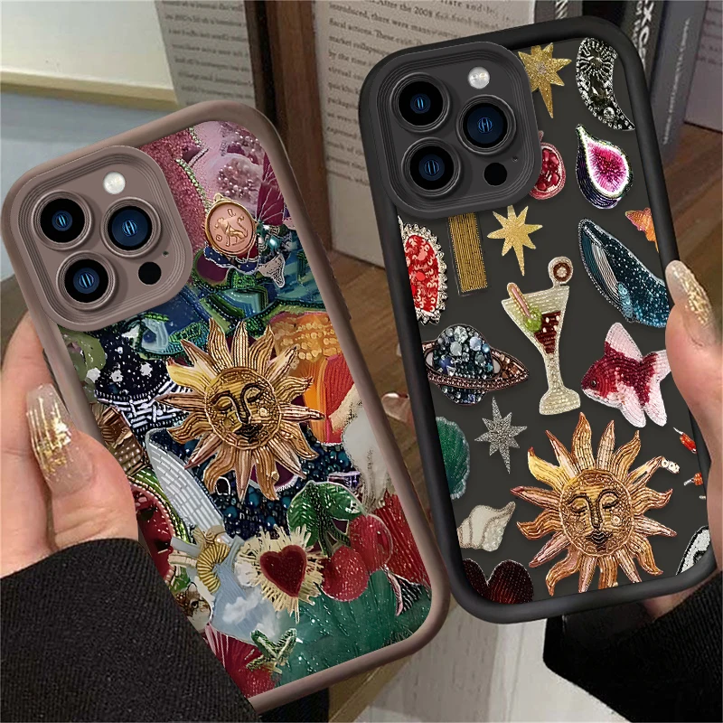 Retro Sun Planet Cocktail Phone Case for OnePlus 12 12R 11 11R 10R 8T Nord CE Ace 2 3 4 Lite 4G 5G Soft Silicone TPU Back Cover