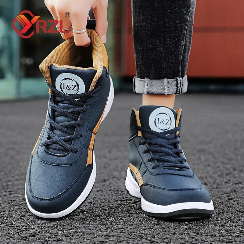 YRZL Men Shoes Spring Autumn High Top Waterproof Walking Sneakers Leisure Male Leather Sports Shoes Non-Slip Shoes for Men