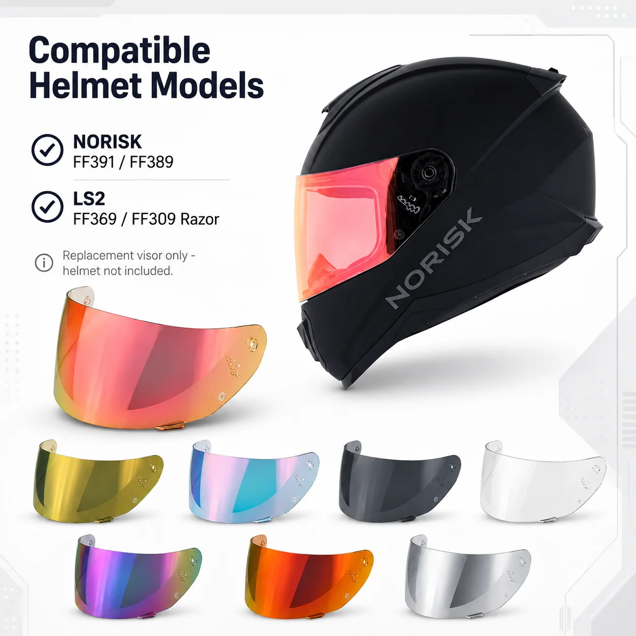 For Norisk FF391 FF389 and LS2 FF369 and FF309 Razor Helmet Visor All Colors