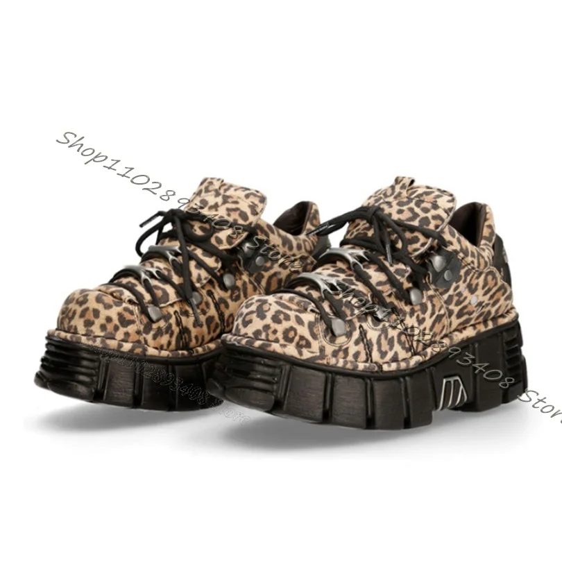 

Leopard Print Platform Pumps Lace up Round Toe Women Shoes British Style Fashion Autumn Women Casual Shoes Zapatos Para Mujere