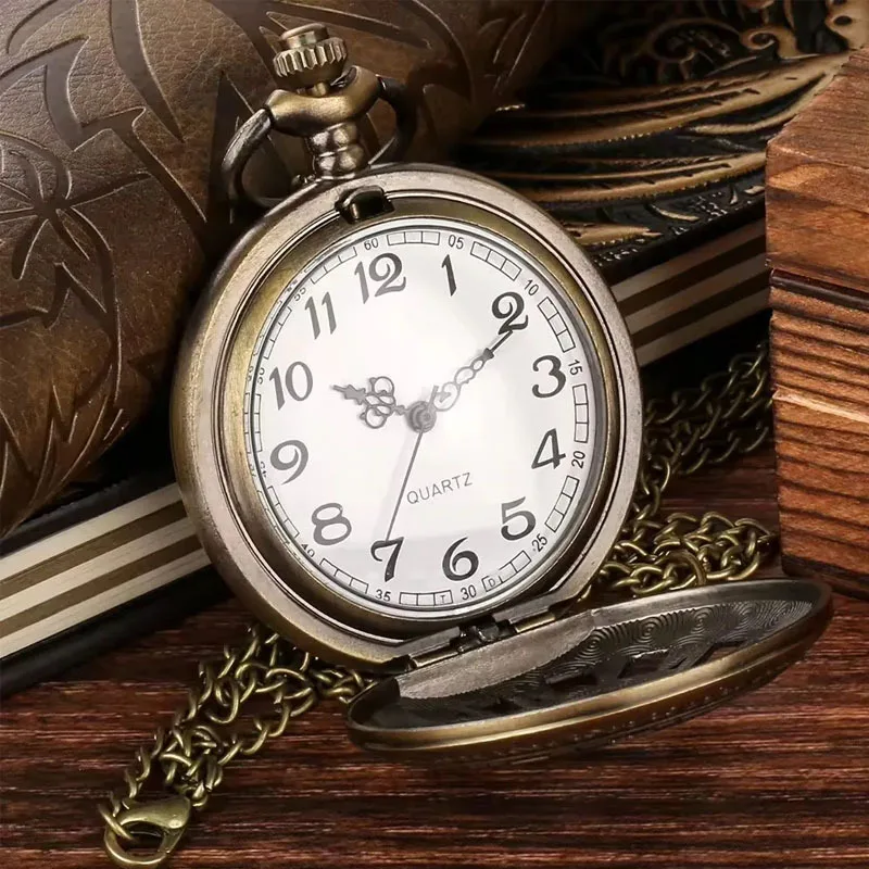 العتيقة Steampunk البرونزية الجوف والعتاد حركة كوارتز ساعة الجيب قلادة هدية مع سلسلة الأولاد الرجال