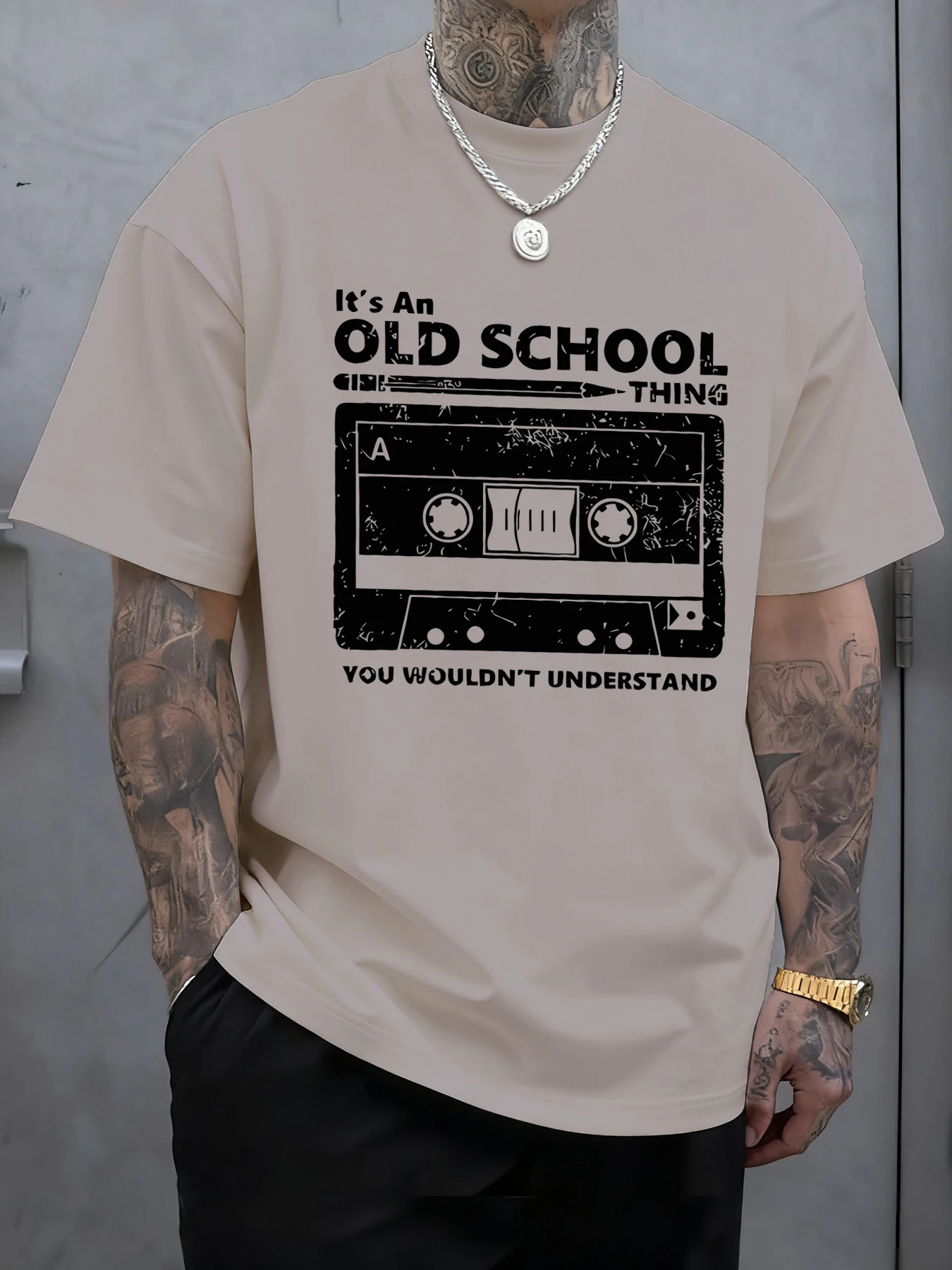 It'S An Old School Thing Tape Print T-Shirt Männer Sport Crewneck T Shirt Baumwolle Sommer Weiche Kleidung Casual Lose Männliche Streetwear – Detail 22