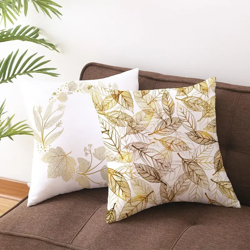 1pcs 2025 New Nordic Gold Leaf Cushion Pillow Covers Soft Peach Velvet Cushions Cases for Sofa Bed Decor pillowcase