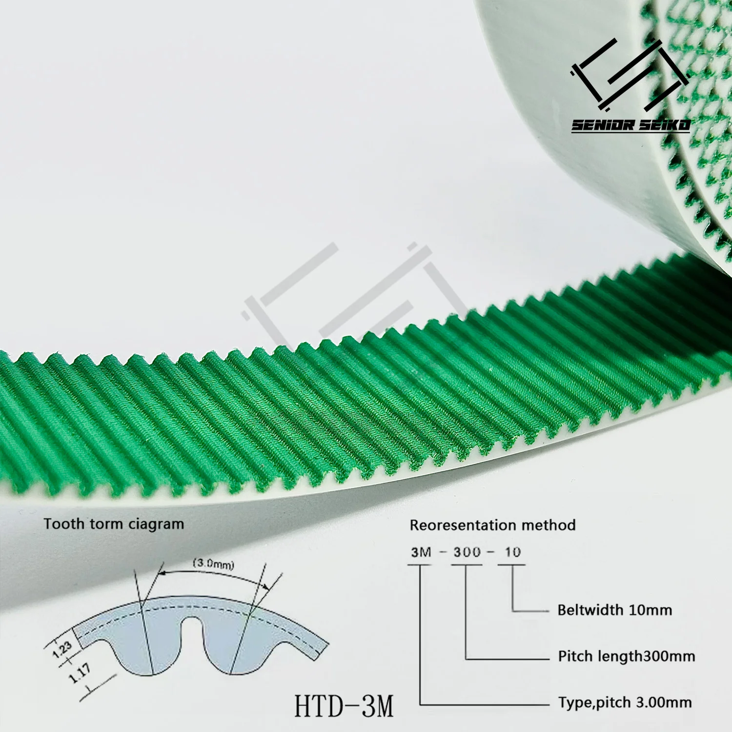 HTD 3M Green Open Timing Belt Width 10/15/20/25/30/40mm Polyurethane Steel PU 3M HTD3M Synchronous Belt