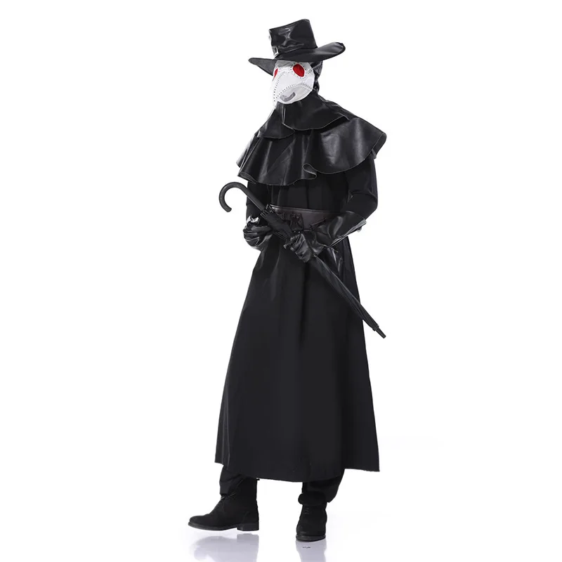 ZOETOPKID Halloween Medieval Hooded Robe Plague Doctor Costume Mask Hat Steampunk Priest Horror Wizard Cosplay Costume