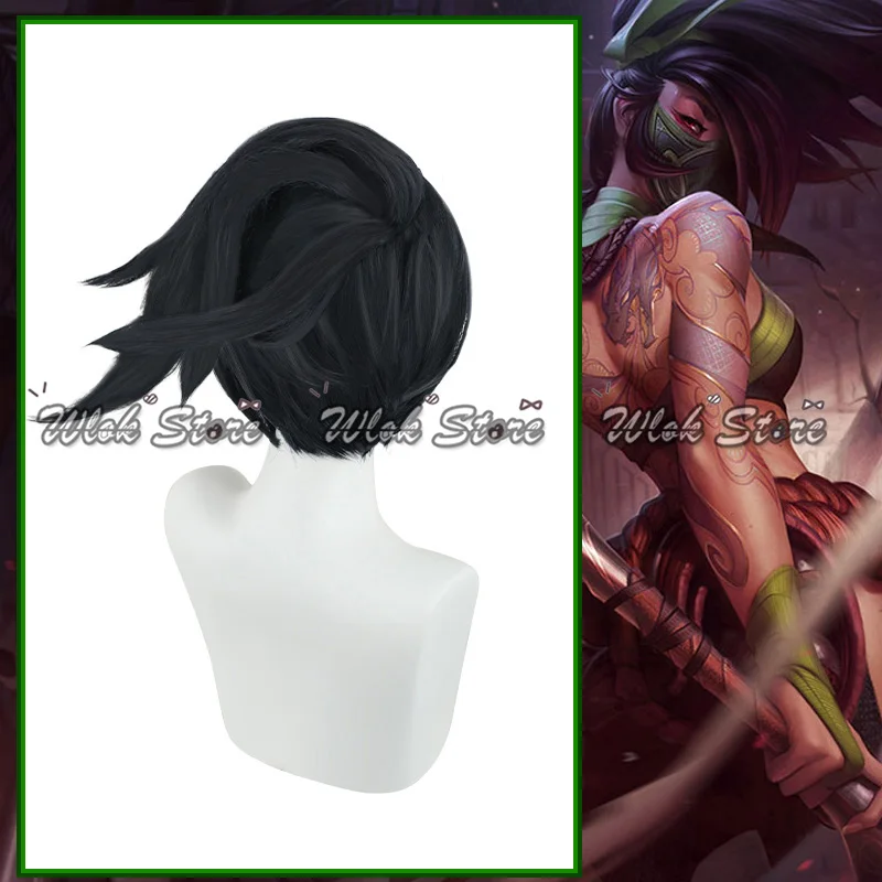Jogo lol the rogue assassino akali peruca cosplay resistente ao calor cabelo sintético preto com rabo de cavalo feminino festa de halloween accessorie