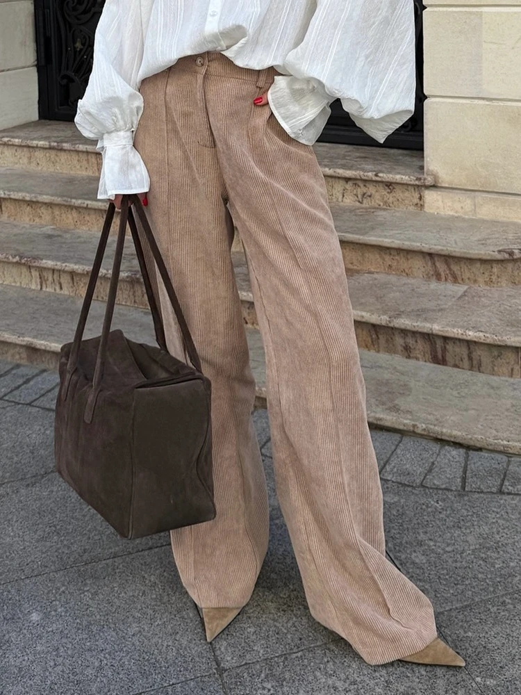 Blubelle القطن المرأة الجديدة الرجعية واسعة الساق السراويل فضفاضة تناسب سروال قصير عالية الخصر العصرية الخريف الشتاء موضة بنطلون