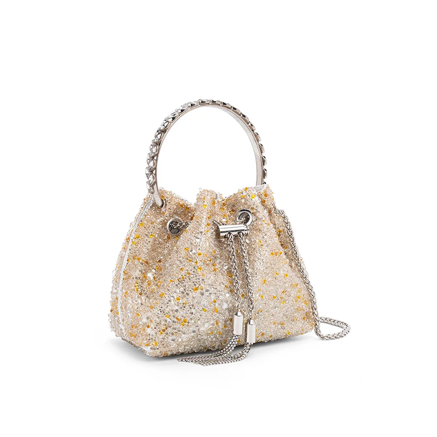 Handle Rhinestones Evening clutch Bag Purses and handbag luxury drawstring Designer shoulder bag Shiny Crystal bucket bag bolsas