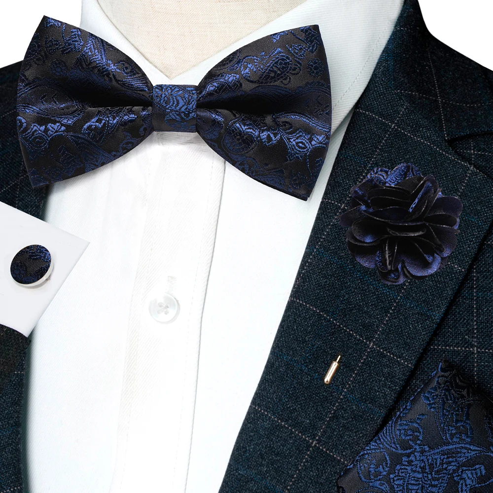 Champagner-Seiden-Jacquard-Paisley-Fliege für Herren, Brosche, Einstecktuch, Manschettenknöpfe-Set, vorgebundene Fliege mit Schmetterlingsknoten für Männer, Hochzeit, Geschäft – Detail 26