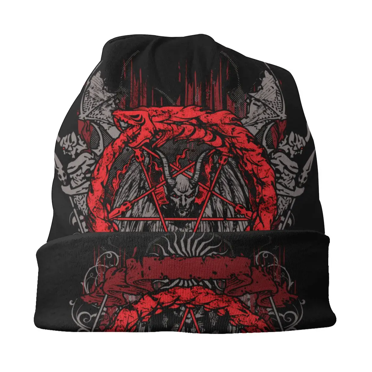 Bonnet Hats Men Women\'s Thin Skullies Beanies Hat DEMON PENTAGRAM Autumn Spring Warm Cap Street Caps