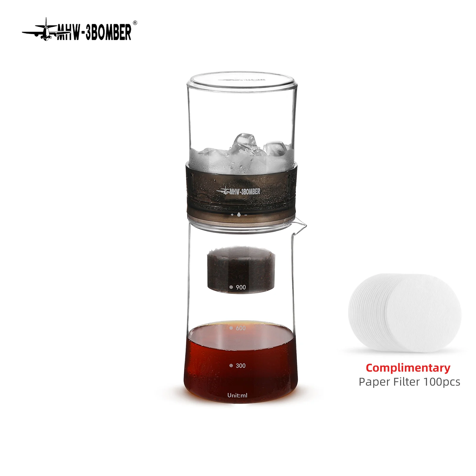 

MHW-3BOMBER 600ML Cold Brew Coffee Maker Leak-Proof Iced Tea and Coffee Maker Brewer with Filter Paper Portable Barista Gift