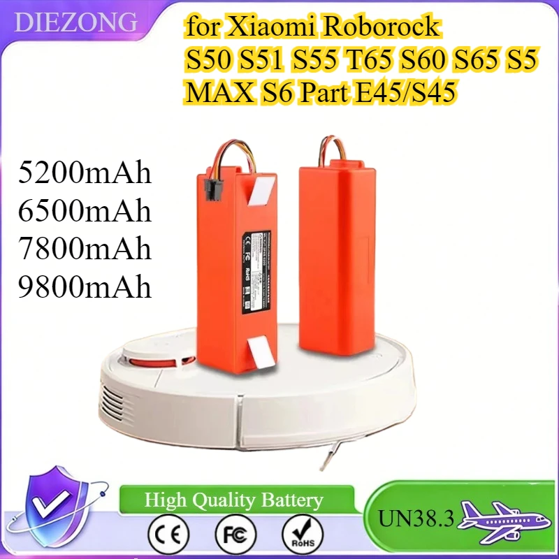 

14.4V 6500mAh/7800mAh/9800mAh Robotic Vacuum Cleaner Battery for Xiaomi Roborock S50 S51 S55 T65 S60 S65 S5 MAX S6 Part E45/S45