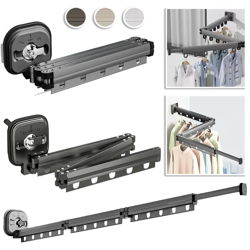 

Retractable Clothes Hanger Wall Mounted No Punching Laundry Drying Rack Foldable Drying Racks Space Saving for Bathroom Balcony
