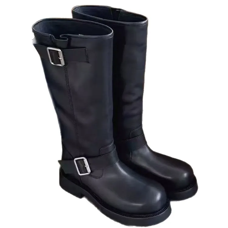 Women Belt Buckle Decorative Long Boots Wide Leg But Not Over Knee Knight Boots Thick Heel  Outdoor Boot Fashionable Casual view 5
