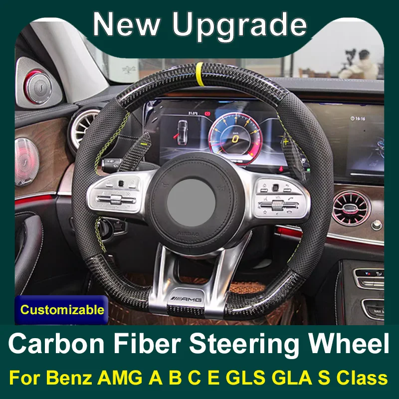 

Carbon Fiber Steering Wheel For Benz Mercedes AMG A B C E GLS GLA S C63 W205 W204 W213 2012-2021 PRM Sport Steering Wheel