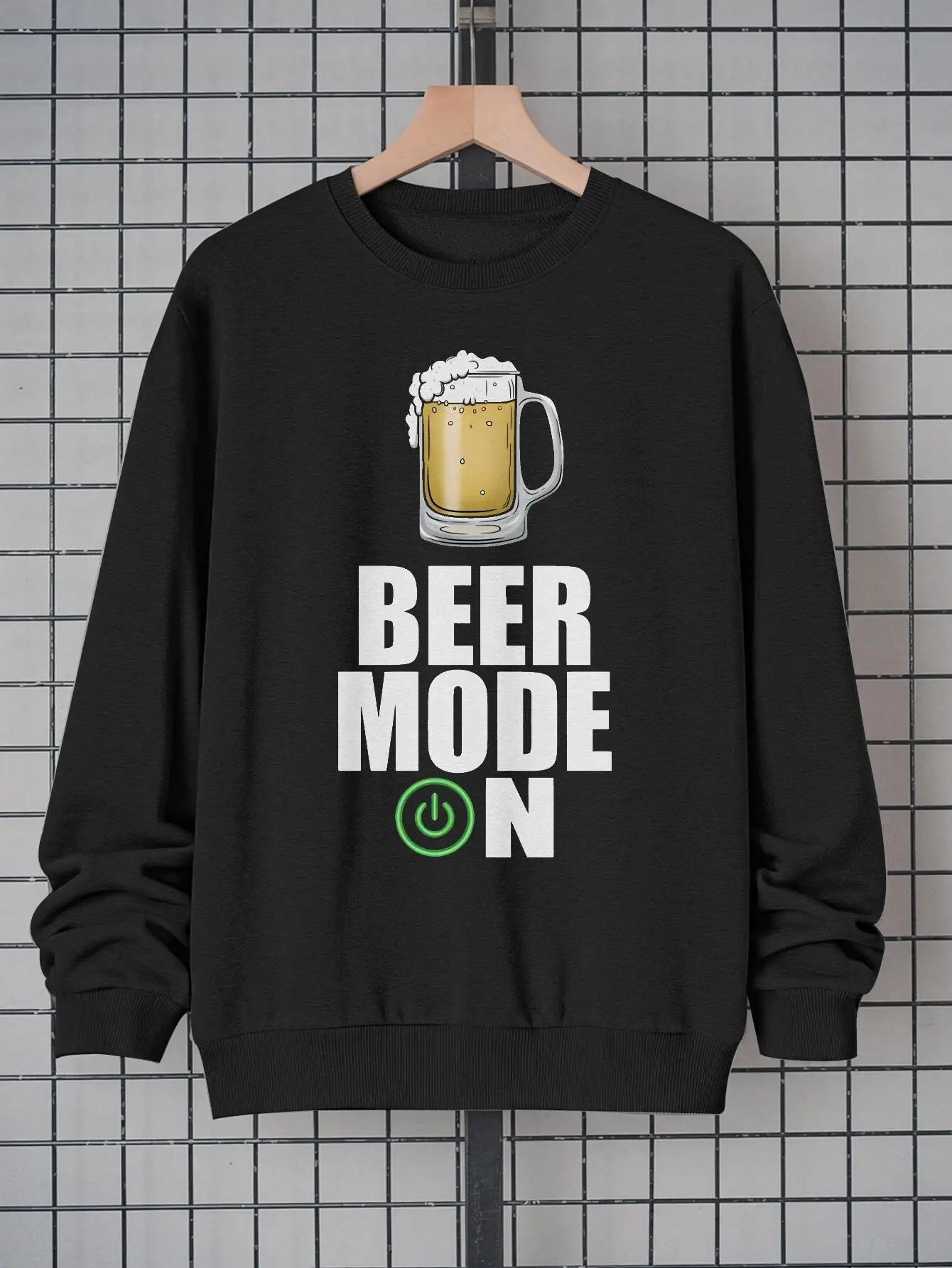

Мужской свитер Fun Beer Lovers — пивной узор N с принтом и зеленым клетчатым узором, черный пуловер с круглым вырезом, стрейч-кежуал
