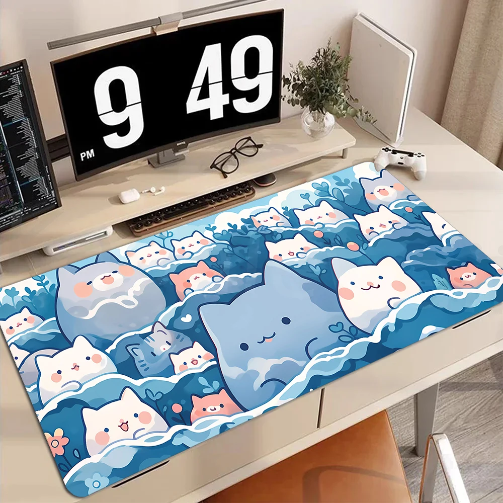 XL Cat Kawaii Gamer Mouse Pad 400x900mm Lock Edge Mouse Mat Keyboard Desk Mat Gaming Accessories Cute Cloud Tapis De Souris Rug