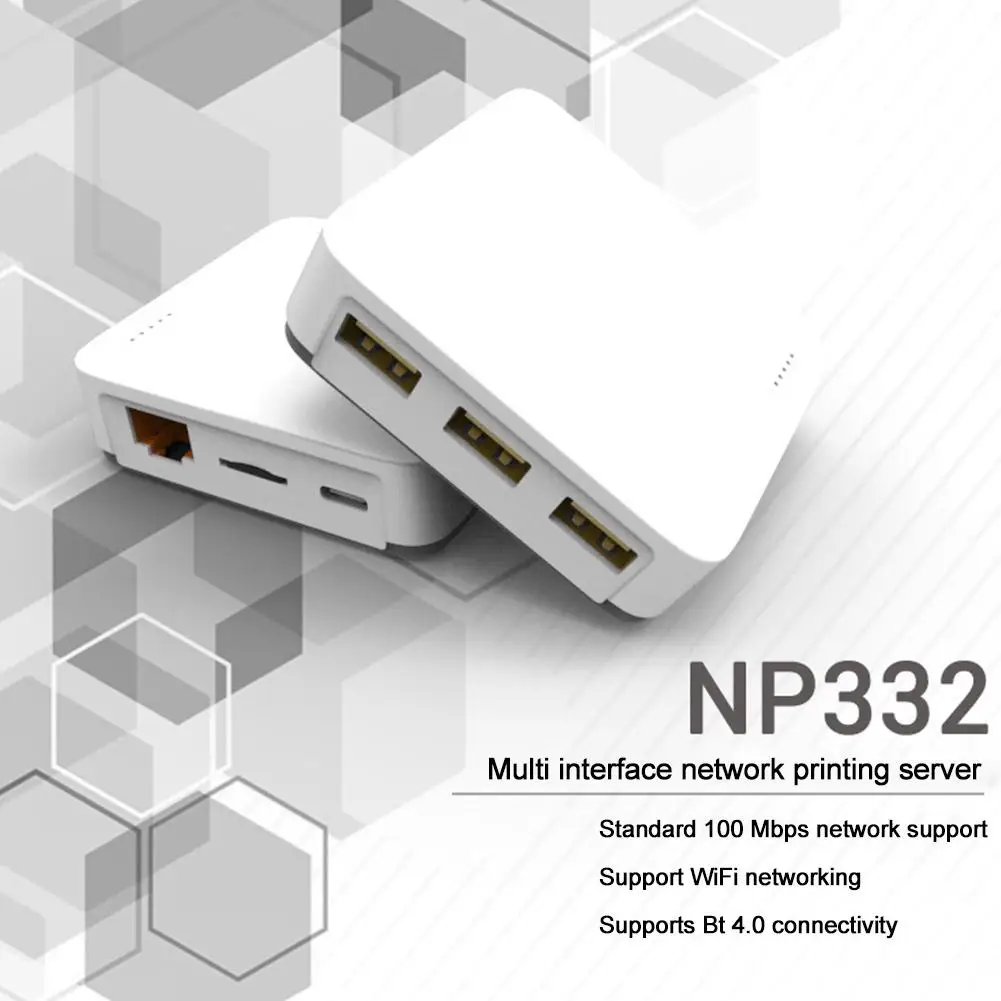 

3 USB-порта Сетевой сервер печати NP332 Многоинтерфейсное подключение BT4.0 Поддержка сервера WIFI Сетевая сеть печати 100M Stan O2L0