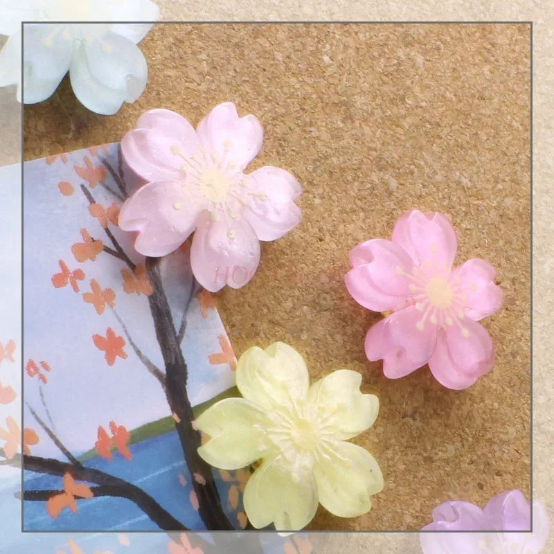 10pcs Spring Warmth Cherry Blossoms Open Crystal Push Pin Creative Decoration Plastic Big Head Cork Felt