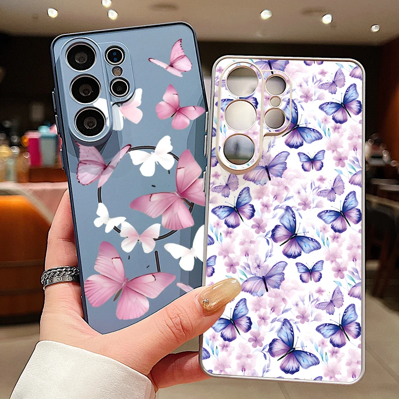 Butterfly Pattern Magnetic Phone Case For Samsung Galaxy S26 S25 S24 S23 Ultra S25 FE A57 A17 A56 A37 A16 A55 A36 A55 Hard Cover