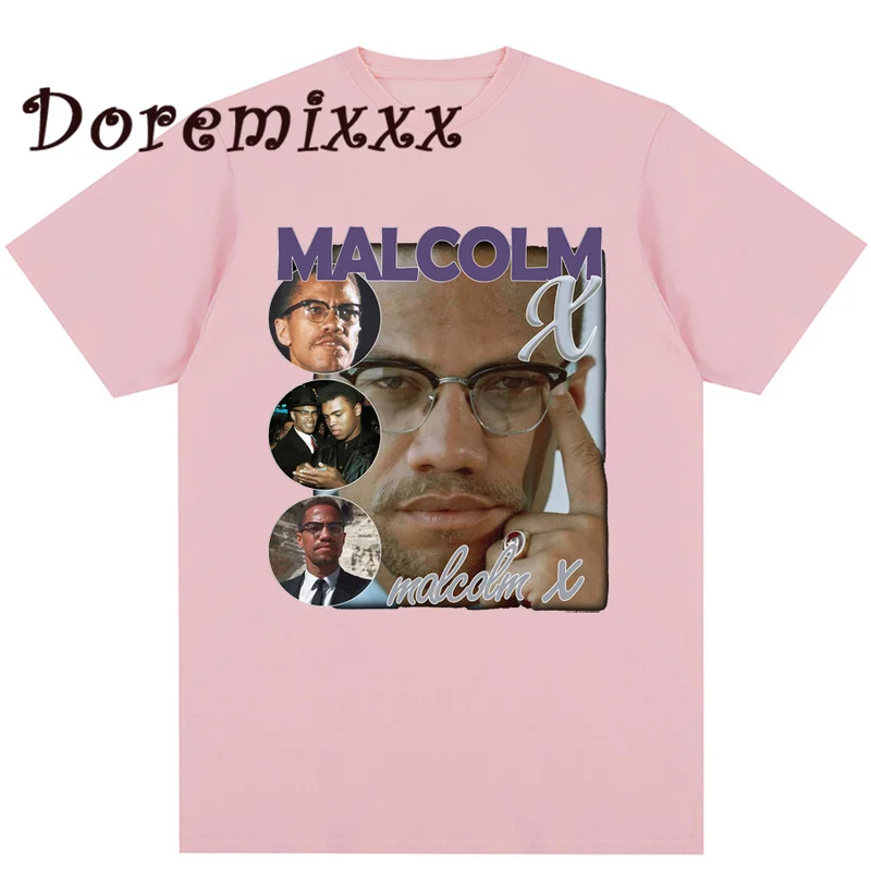 Hiphop Hip Hop T-shirt Short Sleeved Men Summer Malcolm X Vintage 90s Tees Retro Loose Tops Couple Graphic T Shirt Men Clothing